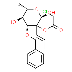 ChemSpider 2D Image | (2xi)-3-O-Benzyl-2-O-(chloroacetyl)-6-deoxy-2-C-[(1E)-1-propen-1-yl]-alpha-L-arabino-hexopyranose | C18H23ClO6