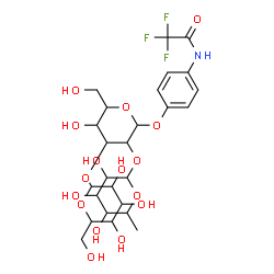 ChemSpider 2D Image | N-(4-{[6-Deoxyhexopyranosyl-(1->2)-[hexopyranosyl-(1->3)]hexopyranosyl]oxy}phenyl)-2,2,2-trifluoroacetamide | C26H36F3NO16