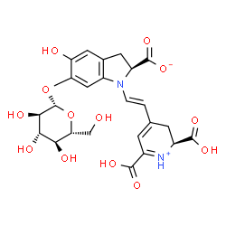 ChemSpider 2D Image | (2S)-1-{(E)-2-[(2S)-2,6-Dicarboxy-2,3-dihydro-4-pyridiniumyl]vinyl}-6-(beta-D-glucopyranosyloxy)-5-hydroxy-2-indolinecarboxylate | C24H26N2O13