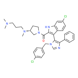 ChemSpider 2D Image | {6-Chloro-3-[1-(4-chlorobenzyl)-4-phenyl-1H-imidazol-5-yl]-1H-indol-2-yl}[(3R)-3-{[3-(dimethylamino)propyl](methyl)amino}-1-pyrrolidinyl]methanone | C35H38Cl2N6O