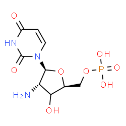 ChemSpider 2D Image | 1-[(3xi)-2-Amino-2-deoxy-5-O-phosphono-beta-L-erythro-pentofuranosyl]-2,4(1H,3H)-pyrimidinedione | C9H14N3O8P