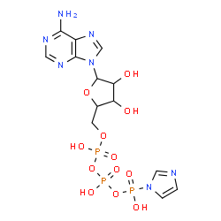 ChemSpider 2D Image | 9-(5-O-{Hydroxy[(hydroxy{[hydroxy(1H-imidazol-1-yl)phosphoryl]oxy}phosphoryl)oxy]phosphoryl}pentofuranosyl)-9H-purin-6-amine | C13H18N7O12P3