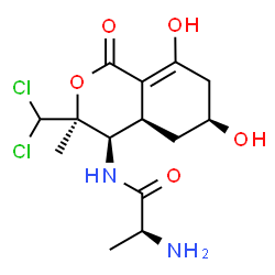 ChemSpider 2D Image | N-[(3S,4R,4aR,6S)-3-(Dichloromethyl)-6,8-dihydroxy-3-methyl-1-oxo-3,4,4a,5,6,7-hexahydro-1H-isochromen-4-yl]-L-alaninamide | C14H20Cl2N2O5