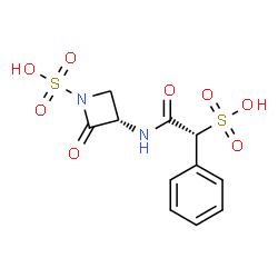 ChemSpider 2D Image | (3S)-2-Oxo-3-{[(2R)-2-phenyl-2-sulfoacetyl]amino}-1-azetidinesulfonic acid | C11H12N2O8S2