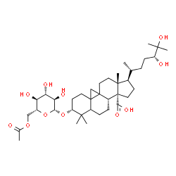 ChemSpider 2D Image | (3alpha,5xi,9xi,10xi,24R)-3-[(6-O-Acetyl-beta-D-glucopyranosyl)oxy]-24,25-dihydroxy-9,19-cyclolanostan-30-oic acid | C38H62O11