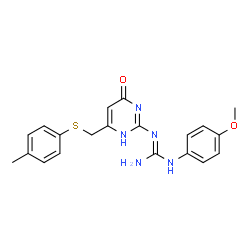 ChemSpider 2D Image | 1-(4-Methoxyphenyl)-3-(4-{[(4-methylphenyl)sulfanyl]methyl}-6-oxo-1,6-dihydro-2-pyrimidinyl)guanidine | C20H21N5O2S