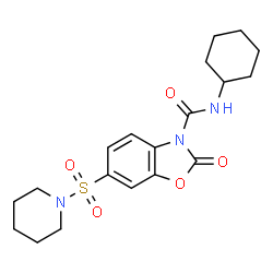ChemSpider 2D Image | N-Cyclohexyl-2-oxo-6-(1-piperidinylsulfonyl)-1,3-benzoxazole-3(2H)-carboxamide | C19H25N3O5S