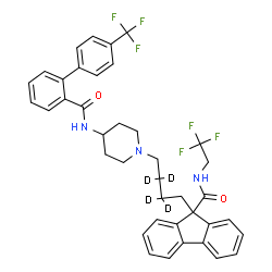 ChemSpider 2D Image | N-(2,2,2-Trifluoroethyl)-9-{4-[4-({[4'-(trifluoromethyl)-2-biphenylyl]carbonyl}amino)-1-piperidinyl](2,2,3,3-~2~H_4_)butyl}-9H-fluorene-9-carboxamide | C39H33D4F6N3O2