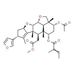 ChemSpider 2D Image | (2aR,3R,5S,5aR,6R,6aR,8R,9aR,10aS,10bR,10cR)-3-Acetoxy-8-(3-furyl)-6-(2-methoxy-2-oxoethyl)-2a,5a,6a,7-tetramethyl-2a,4,5,5a,6,6a,8,9,9a,10a,10b,10c-dodecahydro-2H,3H-cyclopenta[b]furo[2',3',4':4,5]na
phtho[2,3-d]furan-5-yl 2-methyl-2-butenoate | C34H44O9