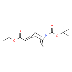 ChemSpider 2D Image | tert-Butyl 3-(2-ethoxy-2-oxoethylidene)-8-azabicyclo[3.2.1]octane-8-carboxylate | C16H25NO4