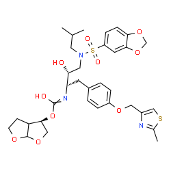 ChemSpider 2D Image | (3R)-Hexahydrofuro[2,3-b]furan-3-yl hydrogen [(2S,3R)-4-[(1,3-benzodioxol-5-ylsulfonyl)(isobutyl)amino]-3-hydroxy-1-{4-[(2-methyl-1,3-thiazol-4-yl)methoxy]phenyl}-2-butanyl]carbonimidate | C33H41N3O10S2