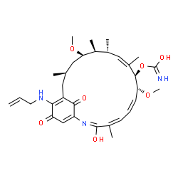 ChemSpider 2D Image | (2E,4Z,6Z,8R,9R,10Z,12R,13S,14R,16R)-19-(Allylamino)-3-hydroxy-8,14-dimethoxy-4,10,12,13,16-pentamethyl-20,22-dioxo-2-azabicyclo[16.3.1]docosa-1(21),2,4,6,10,18-hexaen-9-yl hydrogen carbonimidate | C32H45N3O7