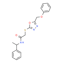 ChemSpider 2D Image | 2-{[5-(Phenoxymethyl)-1,3,4-oxadiazol-2-yl]sulfanyl}-N-(1-phenylethyl)acetamide | C19H19N3O3S