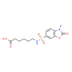 ChemSpider 2D Image | 6-{[(3-Methyl-2-oxo-2,3-dihydro-1,3-benzoxazol-6-yl)sulfonyl]amino}hexanoic acid | C14H18N2O6S