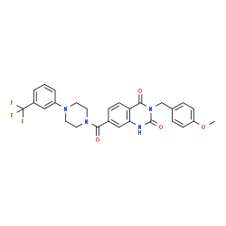 ChemSpider 2D Image | 3-(4-Methoxybenzyl)-7-({4-[3-(trifluoromethyl)phenyl]-1-piperazinyl}carbonyl)-2,4(1H,3H)-quinazolinedione | C28H25F3N4O4
