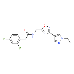 ChemSpider 2D Image | 2-(2,4-Difluorophenyl)-N-{[3-(1-ethyl-1H-pyrazol-4-yl)-1,2,4-oxadiazol-5-yl]methyl}acetamide | C16H15F2N5O2