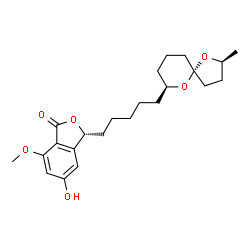 ChemSpider 2D Image | (3R)-5-Hydroxy-7-methoxy-3-{5-[(2S,5S,7S)-2-methyl-1,6-dioxaspiro[4.5]dec-7-yl]pentyl}-2-benzofuran-1(3H)-one | C23H32O6