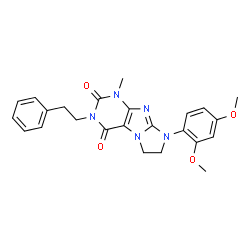 ChemSpider 2D Image | 8-(2,4-Dimethoxyphenyl)-1-methyl-3-(2-phenylethyl)-7,8-dihydro-1H-imidazo[2,1-f]purine-2,4(3H,6H)-dione | C24H25N5O4