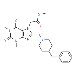 ChemSpider 2D Image | Methyl {8-[(4-benzyl-1-piperidinyl)methyl]-1,3-dimethyl-2,6-dioxo-1,2,3,6-tetrahydro-7H-purin-7-yl}acetate | C23H29N5O4