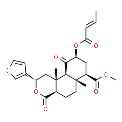 ChemSpider 2D Image | Methyl (2S,4aR,6aR,7R,9S,10aS,10bR)-9-[(2E)-2-butenoyloxy]-2-(3-furyl)-6a,10b-dimethyl-4,10-dioxododecahydro-2H-benzo[f]isochromene-7-carboxylate | C25H30O8