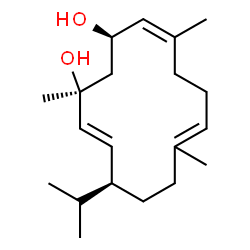 ChemSpider 2D Image | (1S,3R,4Z,12S,13E)-12-Isopropyl-1,5,9-trimethyl-4,8,13-cyclotetradecatriene-1,3-diol | C20H34O2