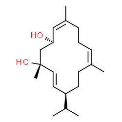 ChemSpider 2D Image | (1R,3R,4Z,8Z,12S,13E)-12-Isopropyl-1,5,9-trimethyl-4,8,13-cyclotetradecatriene-1,3-diol | C20H34O2