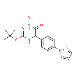 ChemSpider 2D Image | 2-Methyl-2-propanyl {2-(hydroxyamino)-2-oxo-1-[4-(1H-pyrazol-1-yl)phenyl]ethyl}carbamate | C16H20N4O4