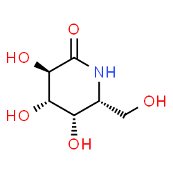 ChemSpider 2D Image | (3R,4S,5S,6R)-3,4,5-Trihydroxy-6-(hydroxymethyl)-2-piperidinone | C6H11NO5
