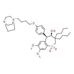 ChemSpider 2D Image | 1-(4-{4-[(4R,5R)-3,3-Dibutyl-4-hydroxy-7,8-dimethoxy-1,1-dioxido-2,3,4,5-tetrahydro-1-benzothiepin-5-yl]phenoxy}butyl)-4-aza-1-azoniabicyclo[2.2.2]octane | C36H55N2O6S