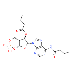 ChemSpider 2D Image | (4aR,5R,6R,7aR)-6-[6-(Butyrylamino)-9H-purin-9-yl]-2-hydroxy-2-oxidotetrahydro-4H-furo[2,3-d][1,3,2]dioxaphosphinin-5-yl butyrate | C18H24N5O8P