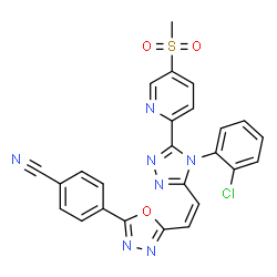 ChemSpider 2D Image | 4-{5-[(Z)-2-{4-(2-Chlorophenyl)-5-[5-(methylsulfonyl)-2-pyridinyl]-4H-1,2,4-triazol-3-yl}vinyl]-1,3,4-oxadiazol-2-yl}benzonitrile | C25H16ClN7O3S