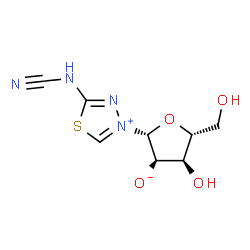 ChemSpider 2D Image | (2R,3R,4R,5R)-2-[5-(Cyanoamino)-1,3,4-thiadiazol-3-ium-3-yl]-4-hydroxy-5-(hydroxymethyl)tetrahydro-3-furanolate (non-preferred name) | C8H10N4O4S