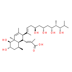 ChemSpider 2D Image | (2E)-3-{(1R,2R,4aR,5S,6S,8S,8aR)-5,6-Dihydroxy-3,4a,8-trimethyl-2-[(2E,5S,7R,9R,10S,11S)-5,7,9,11-tetrahydroxy-10,12-dimethyl-2-tridecen-2-yl]-1,2,4a,5,6,7,8,8a-octahydro-1-naphthalenyl}-2-methylacryl
ic acid | C32H54O8