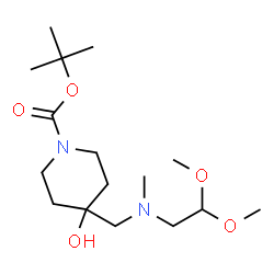 ChemSpider 2D Image | 2-Methyl-2-propanyl 4-{[(2,2-dimethoxyethyl)(methyl)amino]methyl}-4-hydroxy-1-piperidinecarboxylate | C16H32N2O5