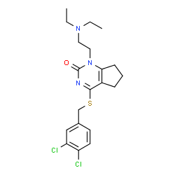 ChemSpider 2D Image | 4-[(3,4-Dichlorobenzyl)sulfanyl]-1-[2-(diethylamino)ethyl]-1,5,6,7-tetrahydro-2H-cyclopenta[d]pyrimidin-2-one | C20H25Cl2N3OS
