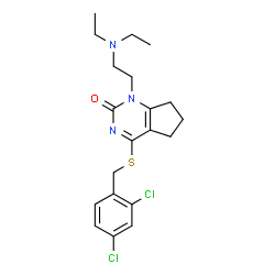 ChemSpider 2D Image | 4-[(2,4-Dichlorobenzyl)sulfanyl]-1-[2-(diethylamino)ethyl]-1,5,6,7-tetrahydro-2H-cyclopenta[d]pyrimidin-2-one | C20H25Cl2N3OS