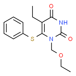 ChemSpider 2D Image | 1-(Ethoxymethyl)-5-ethyl-6-(phenylsulfanyl)-2,4(1H,3H)-pyrimidinedione | C15H18N2O3S