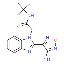 ChemSpider 2D Image | 2-(4-Amino-1,2,5-oxadiazol-3-yl)-N-(1,1-dimethylethyl)-1H-benzimidazole-1-acetamide | C15H18N6O2