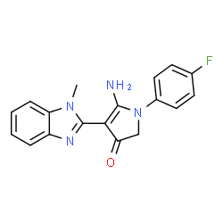 ChemSpider 2D Image | 5-Amino-1-(4-fluorophenyl)-4-(1-methyl-1H-benzimidazol-2-yl)-1,2-dihydro-3H-pyrrol-3-one | C18H15FN4O