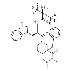 ChemSpider 2D Image | 2-amino-N-[(1R)-2-[(3R)-3-benzyl-3-[dimethylamino(methyl)carbamoyl]-1-piperidyl]-1-(1H-indol-3-ylmethyl)-2-oxo-ethyl]-3,3,3-trideuterio-2-(trideuteriomethyl)propanamide | C31H36D6N6O3