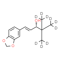 ChemSpider 2D Image | (1E,3S)-1-(1,3-Benzodioxol-5-yl)-4,4-bis[(~2~H_3_)methyl](5,5,5-~2~H_3_)-1-penten-3-ol | C14H9D9O3