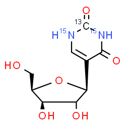 ChemSpider 2D Image | (1S,2xi)-1,4-Anhydro-1-[2,4-dioxo(2-~13~C,~15~N_2_)-1,2,3,4-tetrahydro-5-pyrimidinyl]-D-threo-pentitol | C813CH1215N2O6