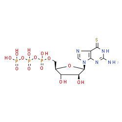 ChemSpider 2D Image | 2-Amino-9-[(3xi)-5-O-(hydroxy{[hydroxy(phosphonooxy)phosphoryl]oxy}phosphoryl)-beta-D-threo-pentofuranosyl]-1,9-dihydro-6H-purine-6-thione | C10H16N5O13P3S