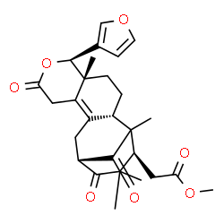 ChemSpider 2D Image | Methyl [(2S,5R,6R,13S,16S)-6-(3-furyl)-1,5,15,15-tetramethyl-8,14,17-trioxo-7-oxatetracyclo[11.3.1.0~2,11~.0~5,10~]heptadec-10-en-16-yl]acetate | C27H32O7