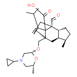 ChemSpider 2D Image | (4R,5R,8R,9R,11R)-2-({[(2R,6R)-4-Cyclopropyl-6-methyl-2-morpholinyl]oxy}methyl)-9-formyl-13-isopropyl-5-methyltetracyclo[7.4.0.0~2,11~.0~4,8~]tridec-12-ene-1-carboxylic acid | C28H41NO5