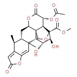 ChemSpider 2D Image | Methyl (2R,3R,4S,5S,8R,9S,10R,13R,15S,16S)-10-acetoxy-3,4-dihydroxy-1,16-dimethyl-11,19-dioxo-6,12,20-trioxahexacyclo[13.7.0.0~2,8~.0~5,9~.0~8,13~.0~17,21~]docosa-17,21-diene-5-carboxylate | C25H28O11