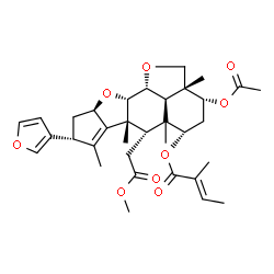 ChemSpider 2D Image | (2aR,3R,5S,6S,6aR,8R,9aR,10aS,10bR,10cR)-3-Acetoxy-8-(3-furyl)-6-(2-methoxy-2-oxoethyl)-2a,5a,6a,7-tetramethyl-2a,4,5,5a,6,6a,8,9,9a,10a,10b,10c-dodecahydro-2H,3H-cyclopenta[b]furo[2',3',4':4,5]naphth
o[2,3-d]furan-5-yl (2E)-2-methyl-2-butenoate | C34H44O9