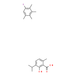 ChemSpider 2D Image | 2-Hydroxy-3-isopropyl-6-methylbenzoic acid - 1-iodo-2,3,4,5-tetramethylbenzene (1:1) | C21H27IO3