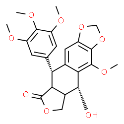 ChemSpider 2D Image | (5R,9R)-9-Hydroxy-10-methoxy-5-(3,4,5-trimethoxyphenyl)-5,8,8a,9-tetrahydrofuro[3',4':6,7]naphtho[2,3-d][1,3]dioxol-6(5aH)-one | C23H24O9