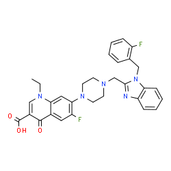 ChemSpider 2D Image | 1-Ethyl-6-fluoro-7-(4-{[1-(2-fluorobenzyl)-1H-benzimidazol-2-yl]methyl}-1-piperazinyl)-4-oxo-1,4-dihydro-3-quinolinecarboxylic acid | C31H29F2N5O3